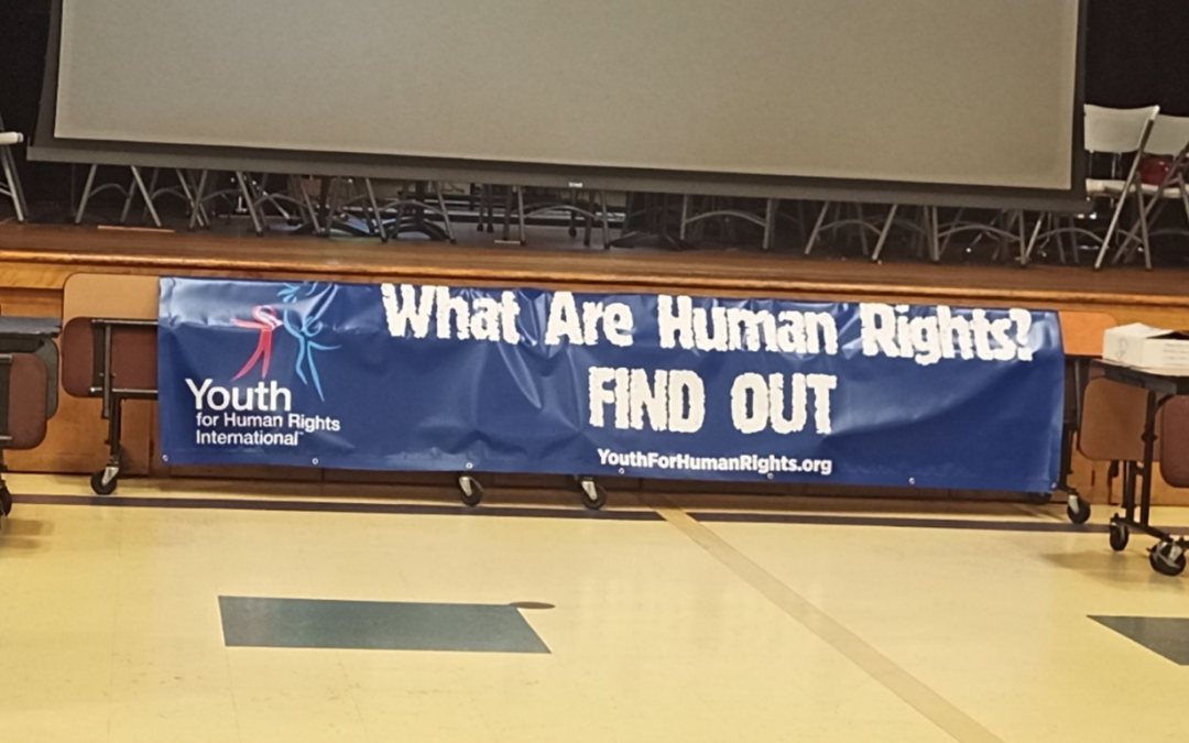 Photo of our banner, which says What are human rights?